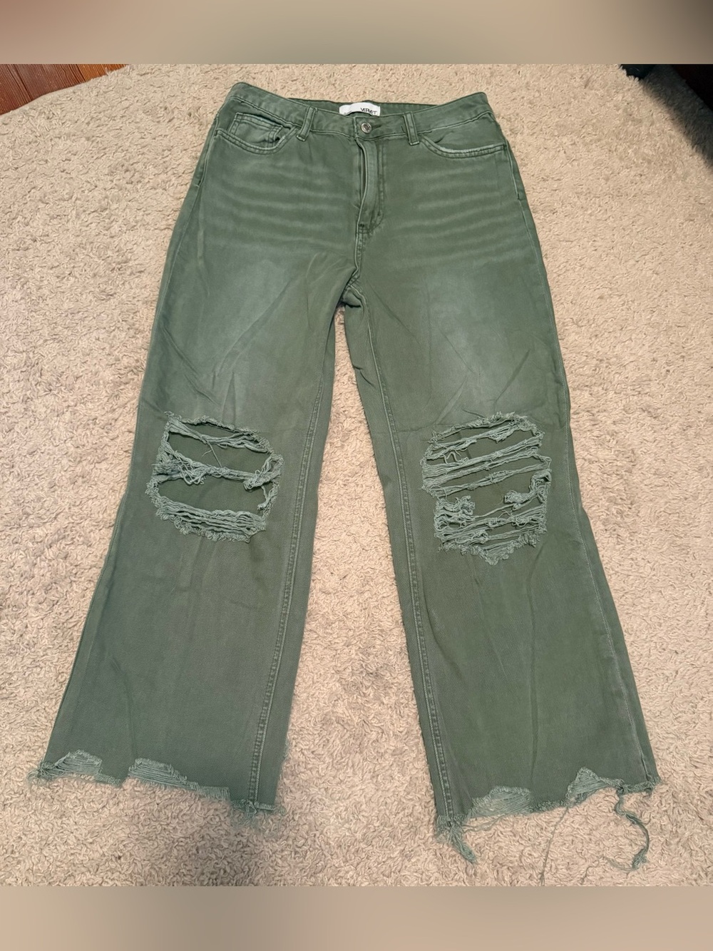 Vervet Olive Green Distressed Wide-Leg Jeans Size 28